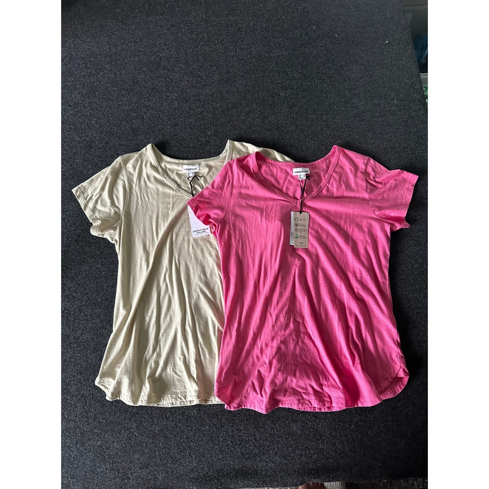 Orientique Organic Cotton V-Neck T-Shirt Bundle Pink Sand 92129 Mens L/44 NEW
